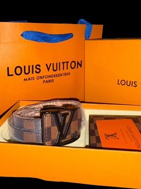 Louis Vuitton Brown Damier Check Men's Belt with LV Buckle